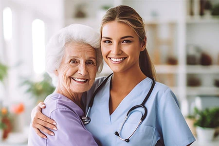 Smiling senior and nurse