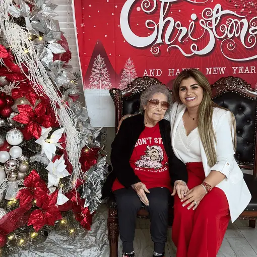 Family-style dining area where residents eat home-cooked meals together